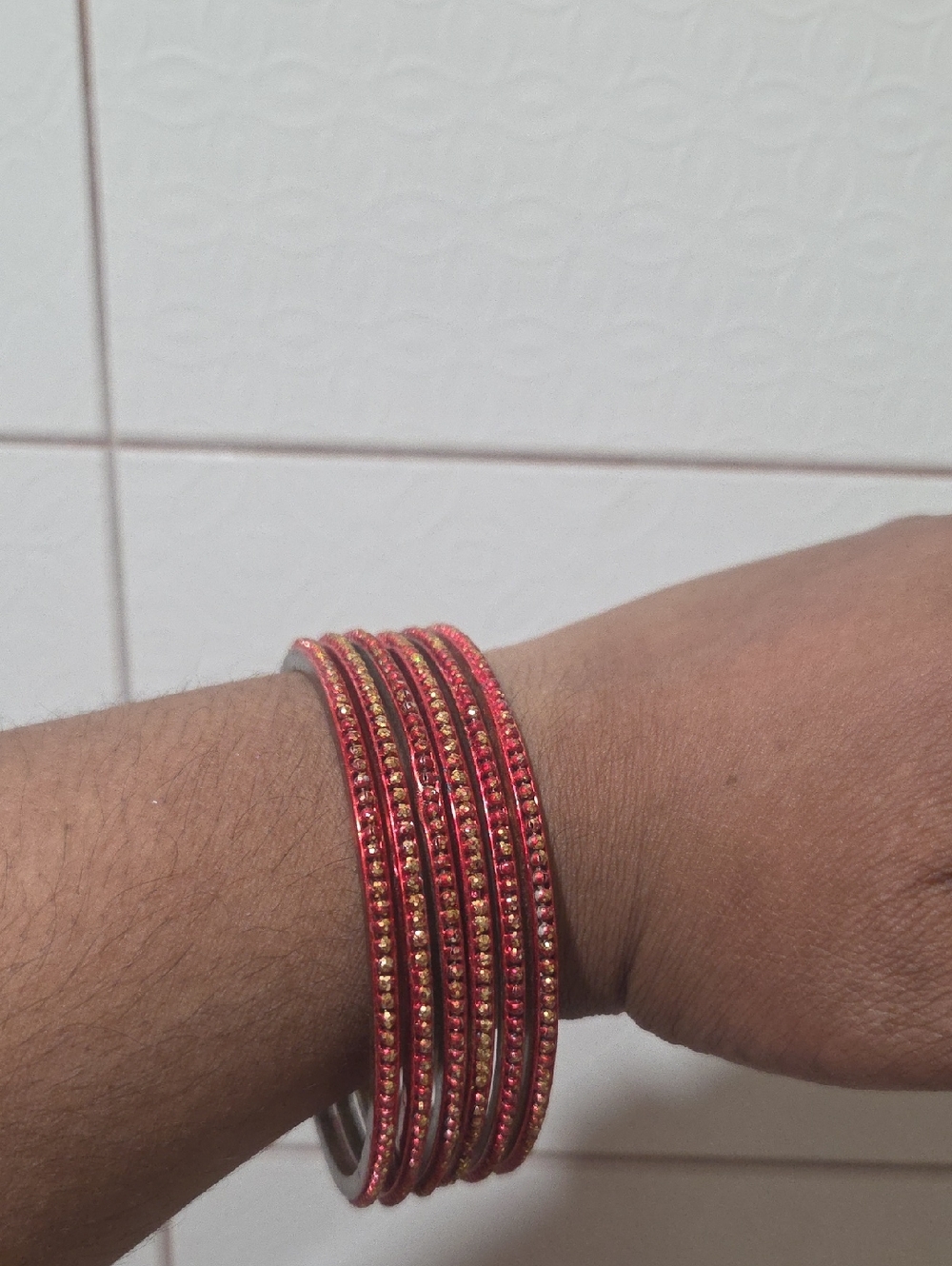 Red and Gold Women's Multi-Row Bangle Bracelet
